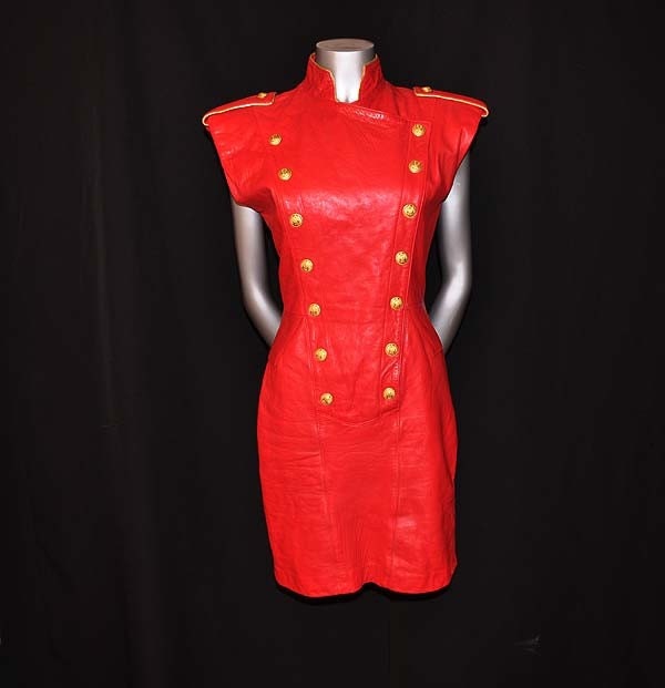 1980s dress / Vintage 80's Red Military North Beach Hoban Leather Dress