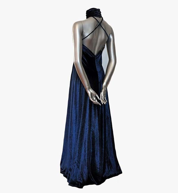 1970s dress / Blue Crush Vintage 70's Bias Halter Designer Maxi Dress