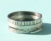 Silver Ring Set - Texture Stack -  3 Thin Sterling Silver Rings
