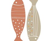 Colorful Fish Print Pokka Dot - Earth Beige - Wedding Birthday Anniversary GIft Children Kids Wall poster