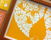 Little Flower Peacock Wedding Night Print / Yellow