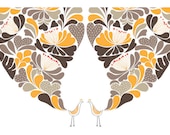 Little Flower Peacock Wedding Night Print / Brown and Yellow