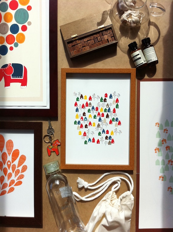 A little Lovely Town Print / Colorful