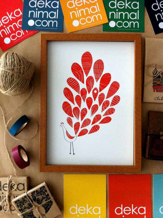 A Little Peacock Print / Red
