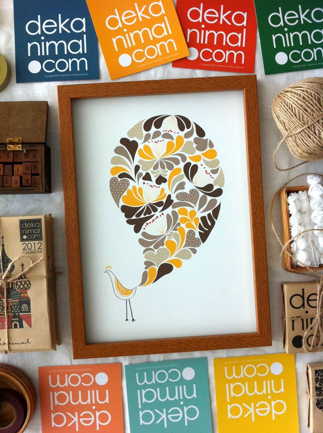 A Little flower Bird Print / Brown