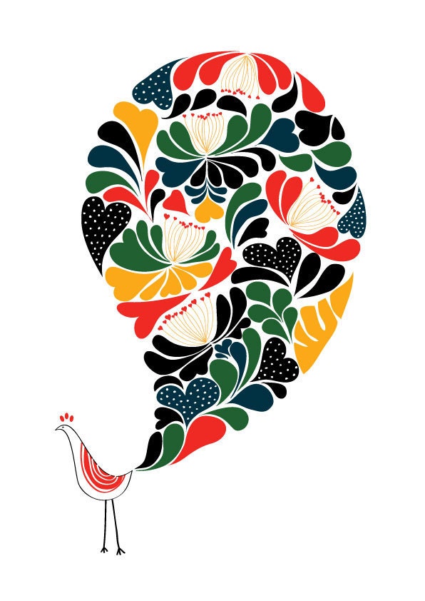 A Little flower Peacock Print illustration Retro Flower Pattern Wedding gift Birthday Anniversary Home Garden decor Children art