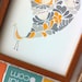 A Little flower Peacock Print Bird illustration Yellow Grey Flower Pattern Wedding gift Birthday Anniversary Home Wall decor kids art