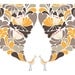 Little Flower Peacock Wedding Night Print / Brown and Yellow