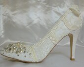 Something OLD Something NEW  ..Wedding Shoes....vintage lace, crystals and pearls.. As Seen in Brides Magazine.. UK