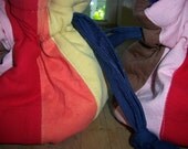 Recycled rainbow fabric drawstring purse