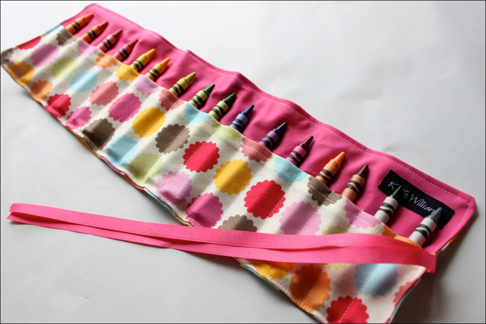 Flower Dot Crayon Roll Organizer-16 Crayola Crayons Included-Great Gift or Stocking Suffer or Party Favor