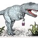 Dinosaur print - T-Rex with a handbag linocut