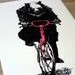 Bear on a Bike linocut print - dayglo pink