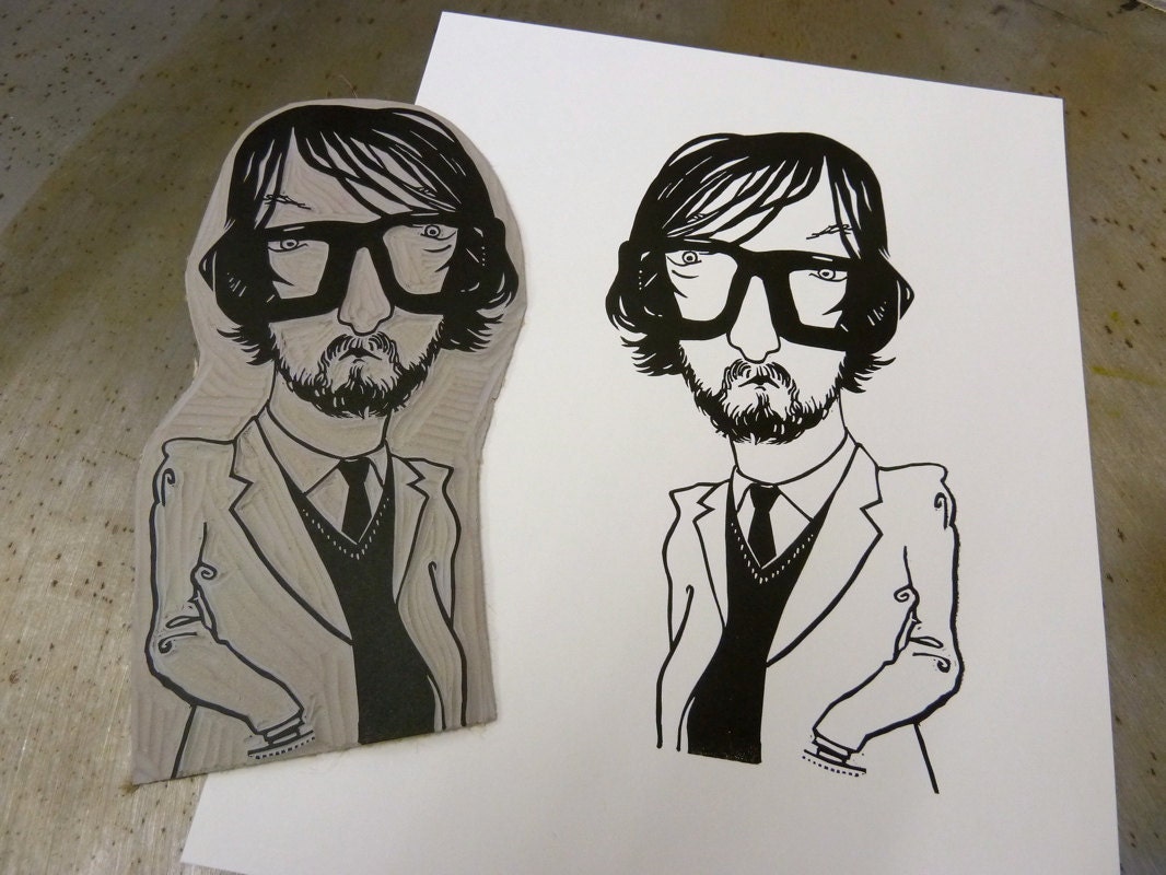 Jarvis Cocker linocut portrait