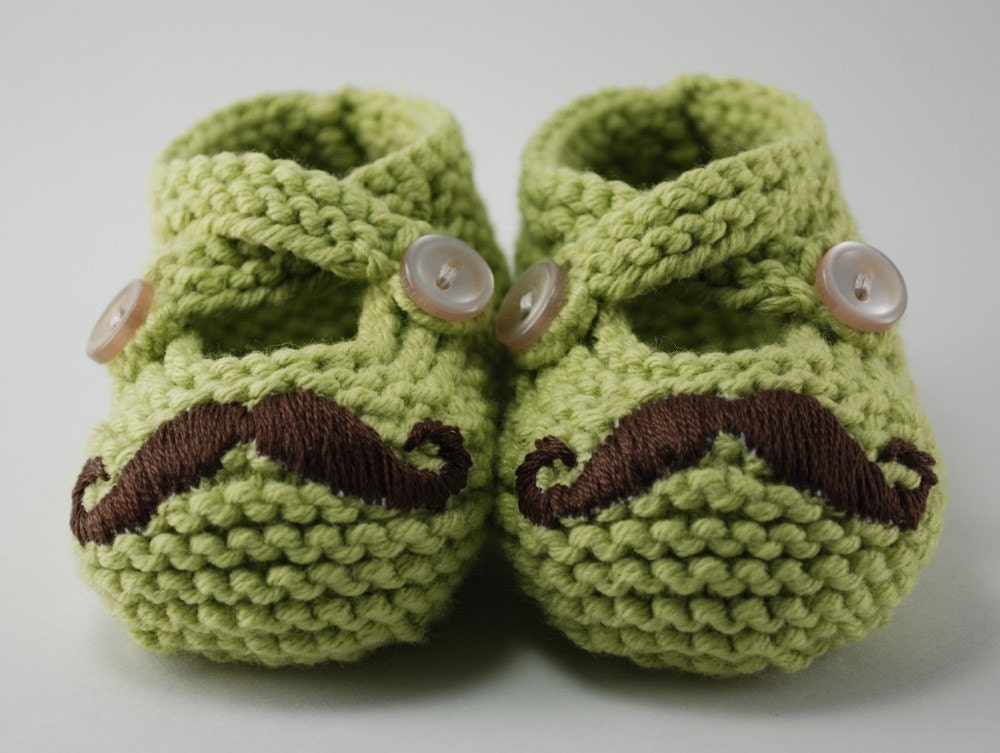Mr. Mustache Green Baby Booties