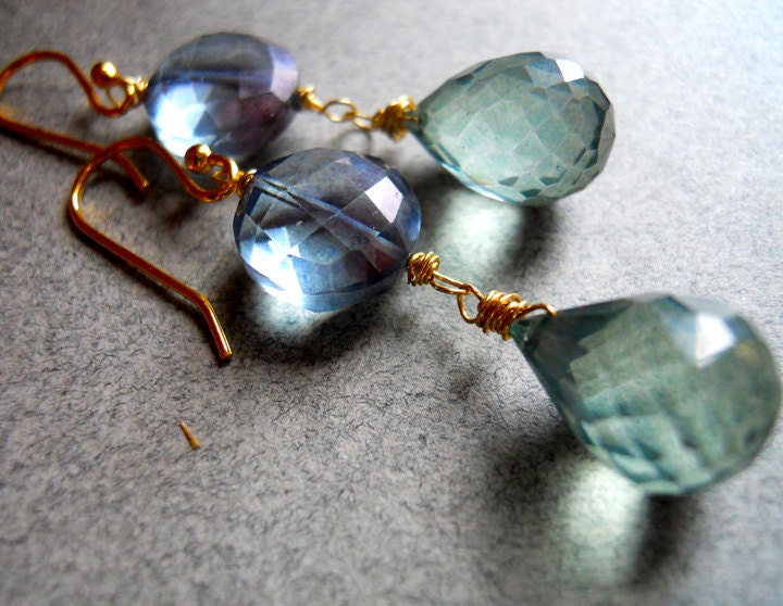 Best Friend Green and blue quartz drop earrings