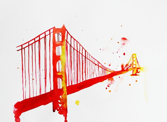 The Golden Gate Bridge Watercolor Illustration 8x10 Print