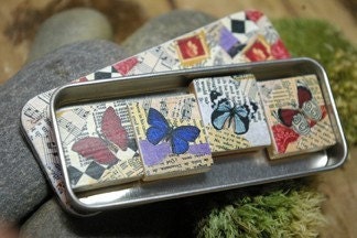Collage Butterflies Scrabble Tile Magnet Set with their own matching Tin