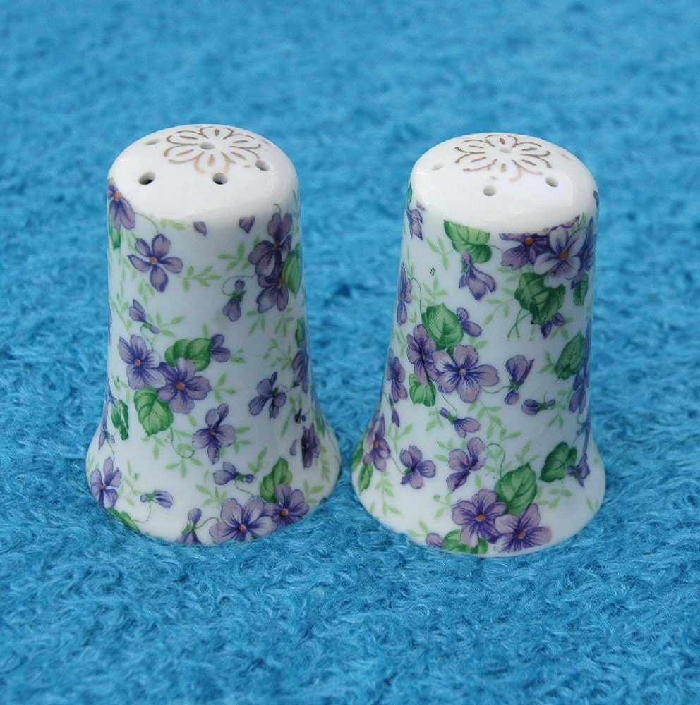 Vintage Violet Pattern Lefton China Salt and Pepper Shakers