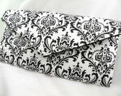 Clutch Evening Bag Purse Weddings Bridesmaid  Black and White MADISON Damask