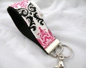 Key Fob Key Chain/Wristlet-with Swivel Hook--Black-Hot Pink Madison