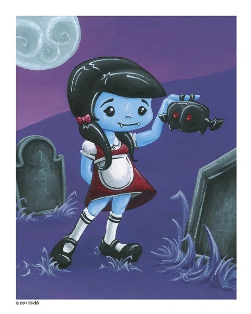 A Special Kind of Companion - Cute Halloween Vampire 8x10 Print by Geri Shields