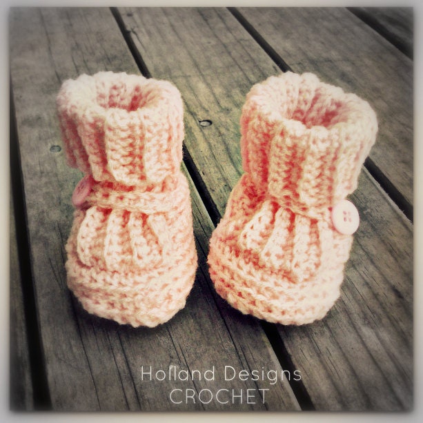 Download Now - CROCHET PATTERN Classic Ribbed Baby Booties - 0-12 mos - Pattern PDF