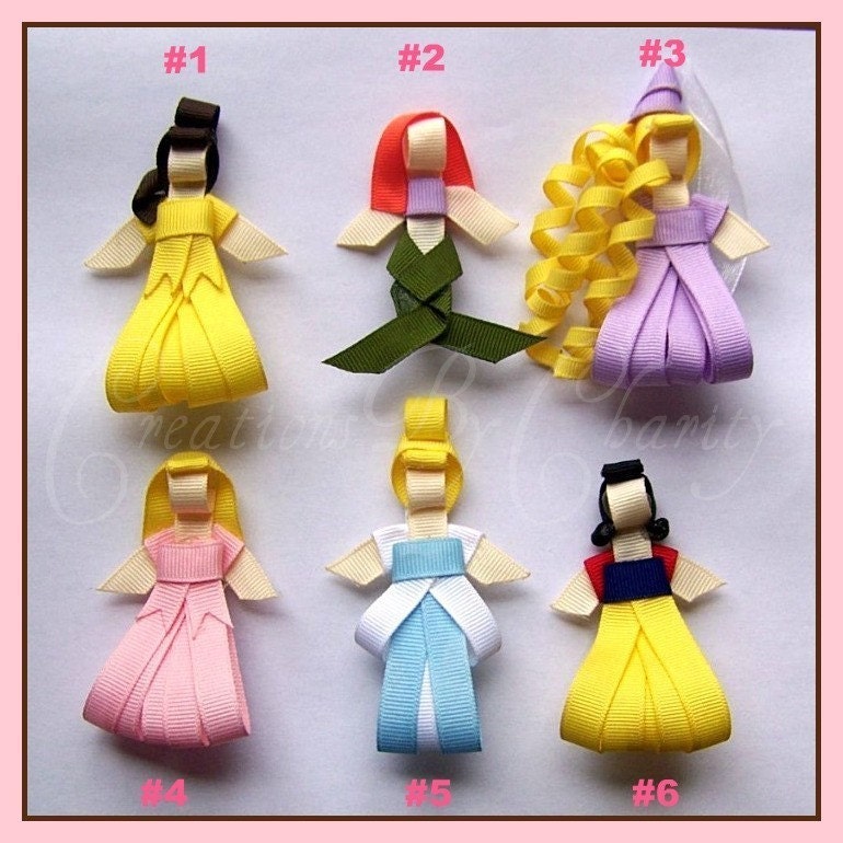 Disney Princess Hair Bow Clips Ribbon Sculpture Girl Accessory - You choose any SIX