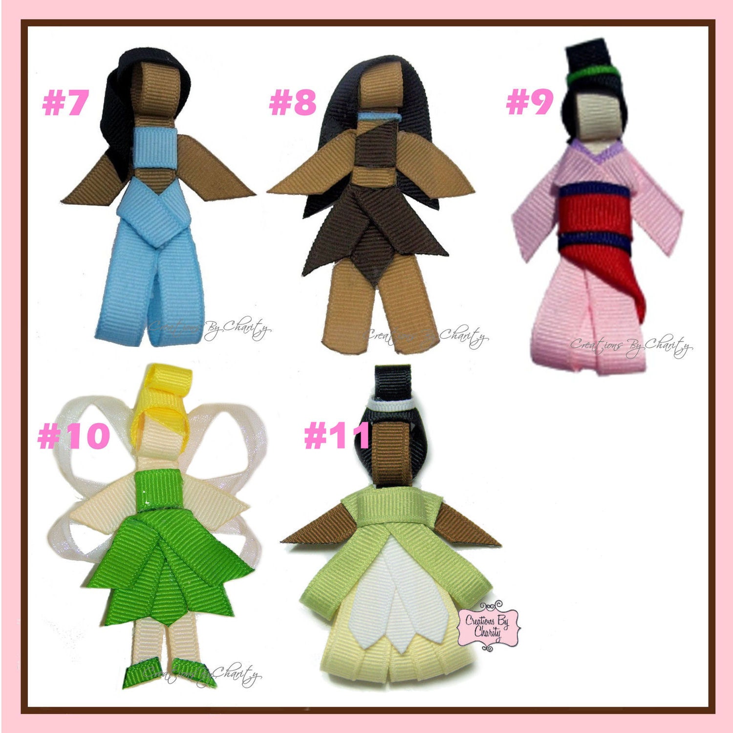 Disney Princess Hair Bow Clips Ribbon Sculpture Girl Accessory- You choose any FOUR