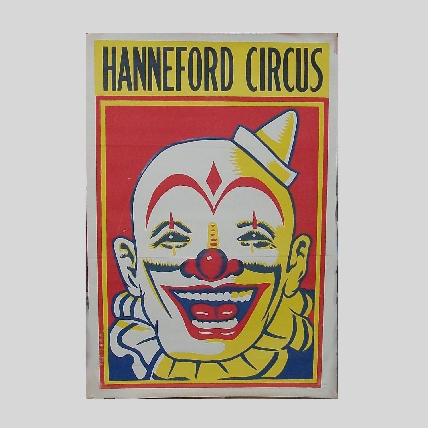 1960s wall hanging / vintage 60s home decor / Giant Scary Clown Circus Poster