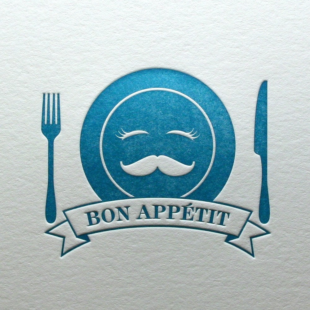 Letterpress Bon Appetit Note Card in Blue
