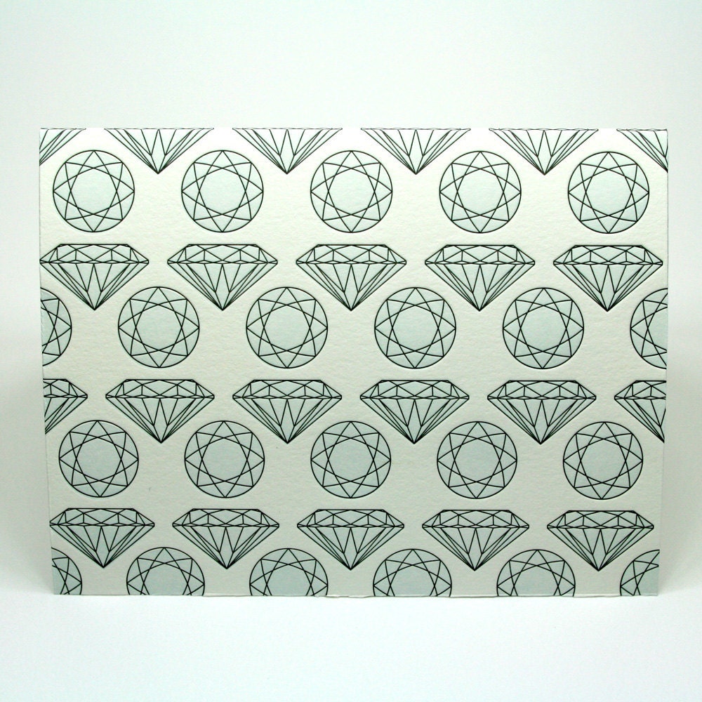 Diamond Letterpress Card in Light Blue/Black