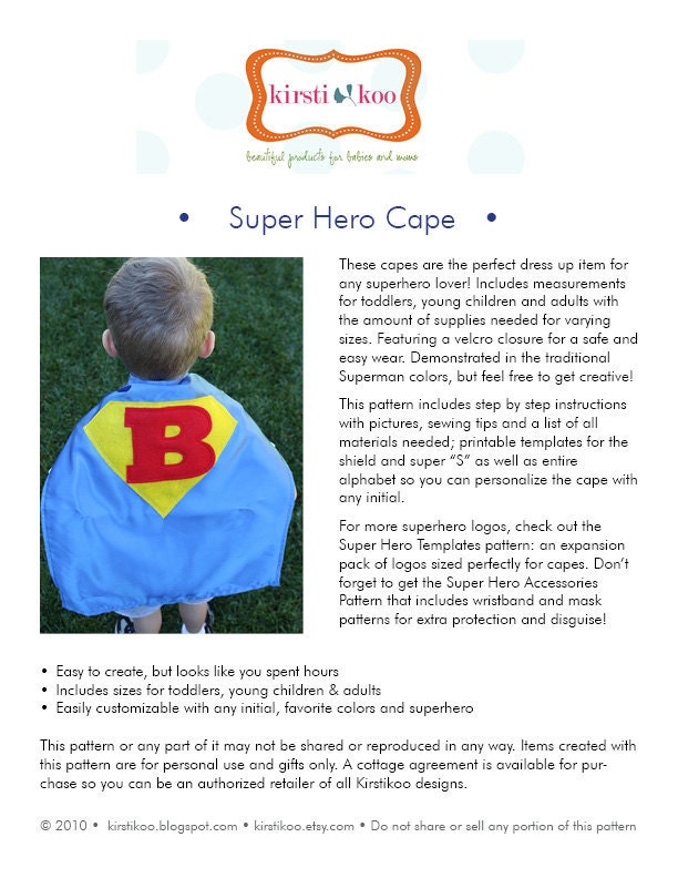 Super Hero Cape PDF Pattern and Templates