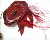 SALE Purple flower, wearable fiber art burgundy color pin
