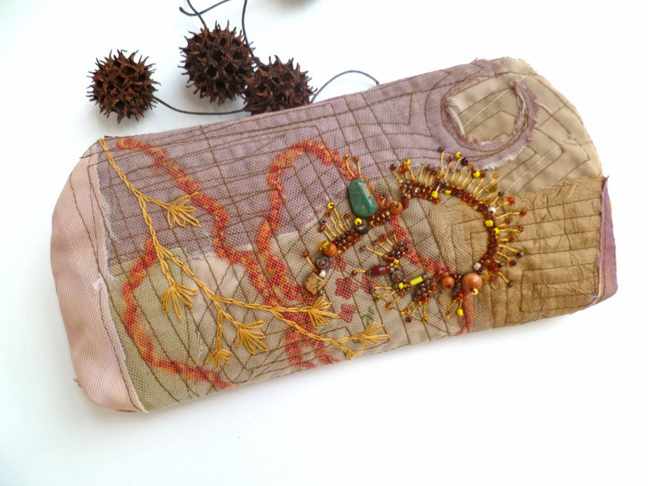 Brown fantasy, fiber art pouch
