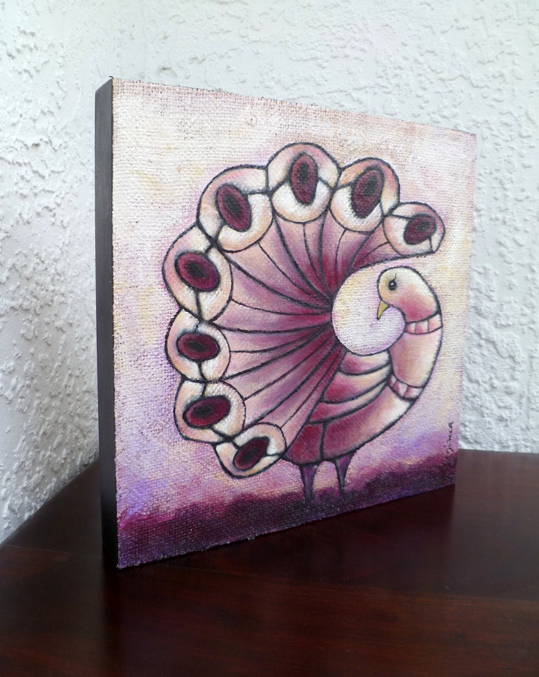 SALE Fowl V, mixed media original art on cradled wood panel
