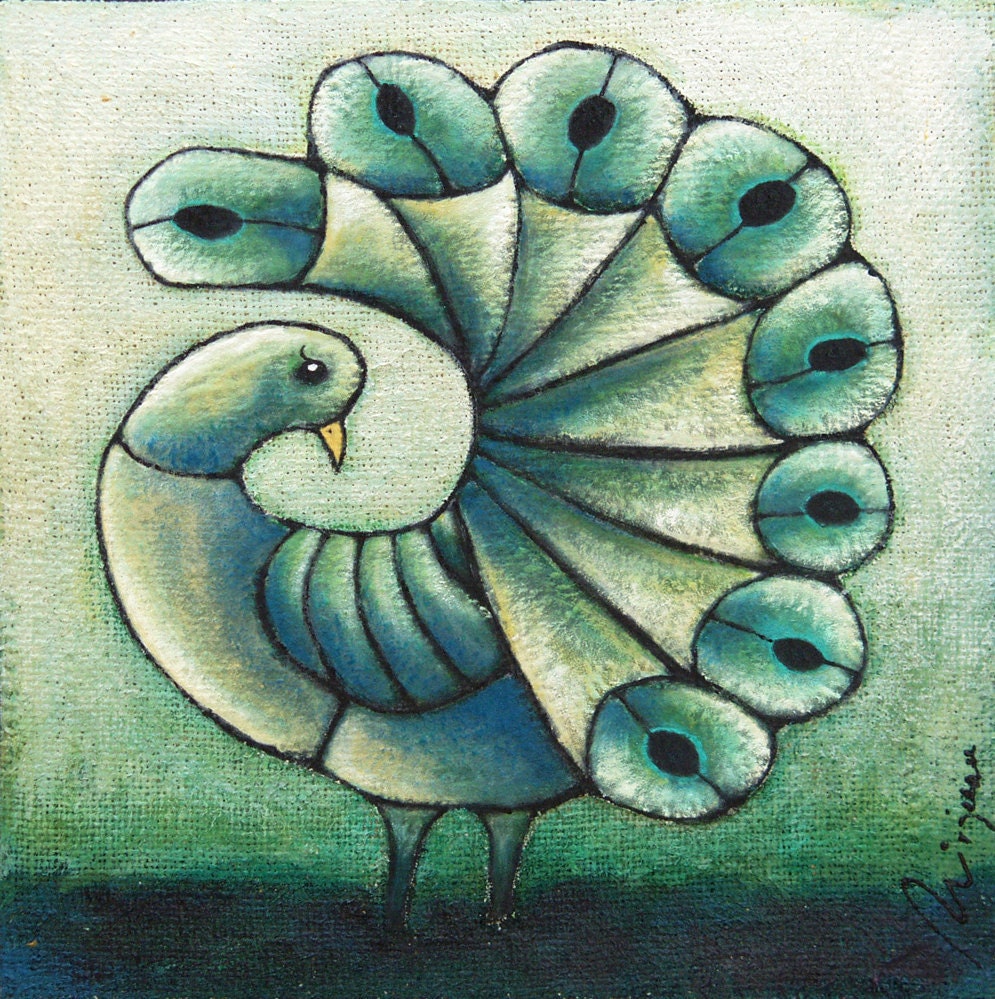 SALE Fowl IV, mixed media original art on cradled wood panel