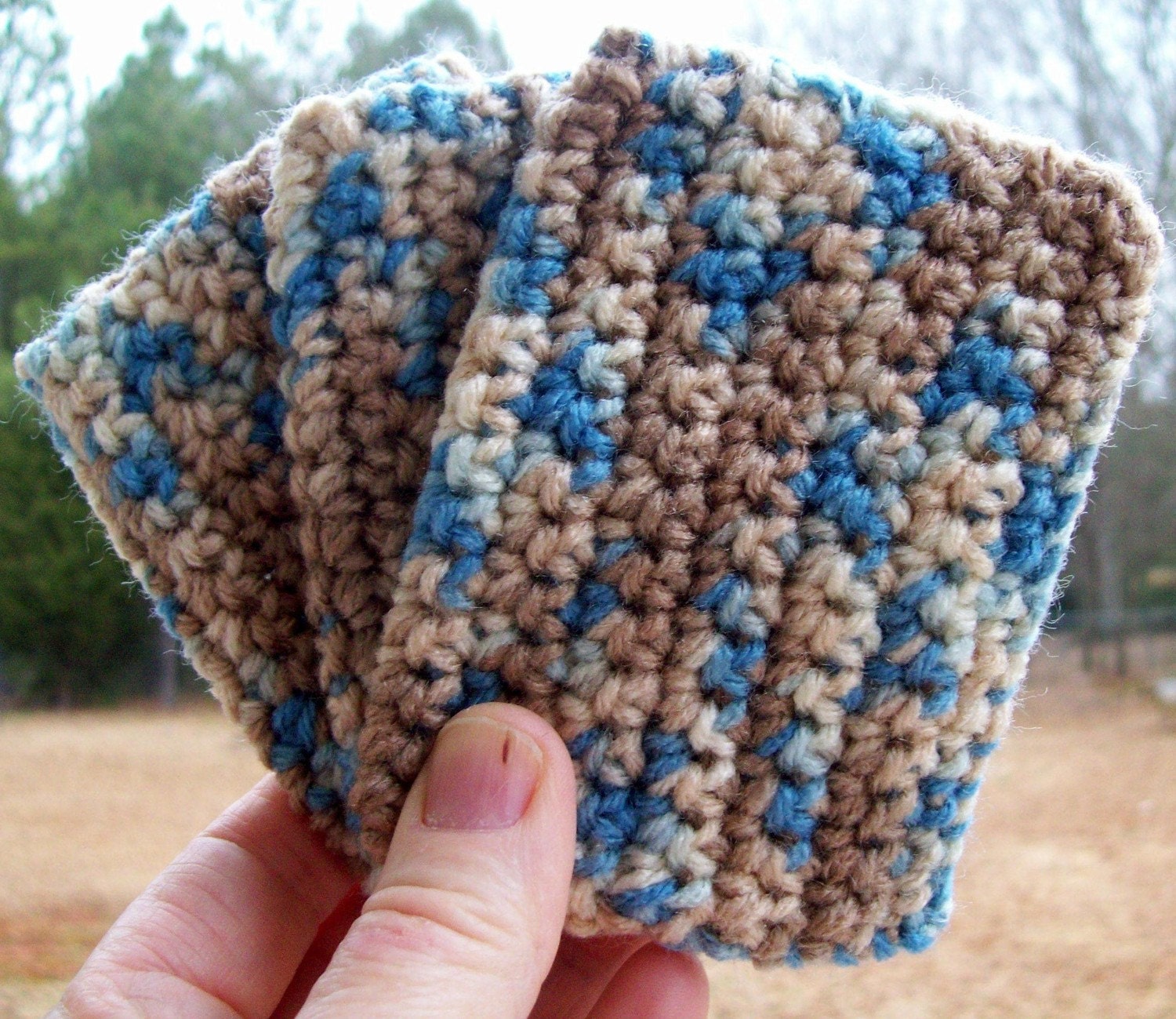 ECO TAWASHI crocheted acrylic scrubbie  eco friendly  set of three  COLOR E