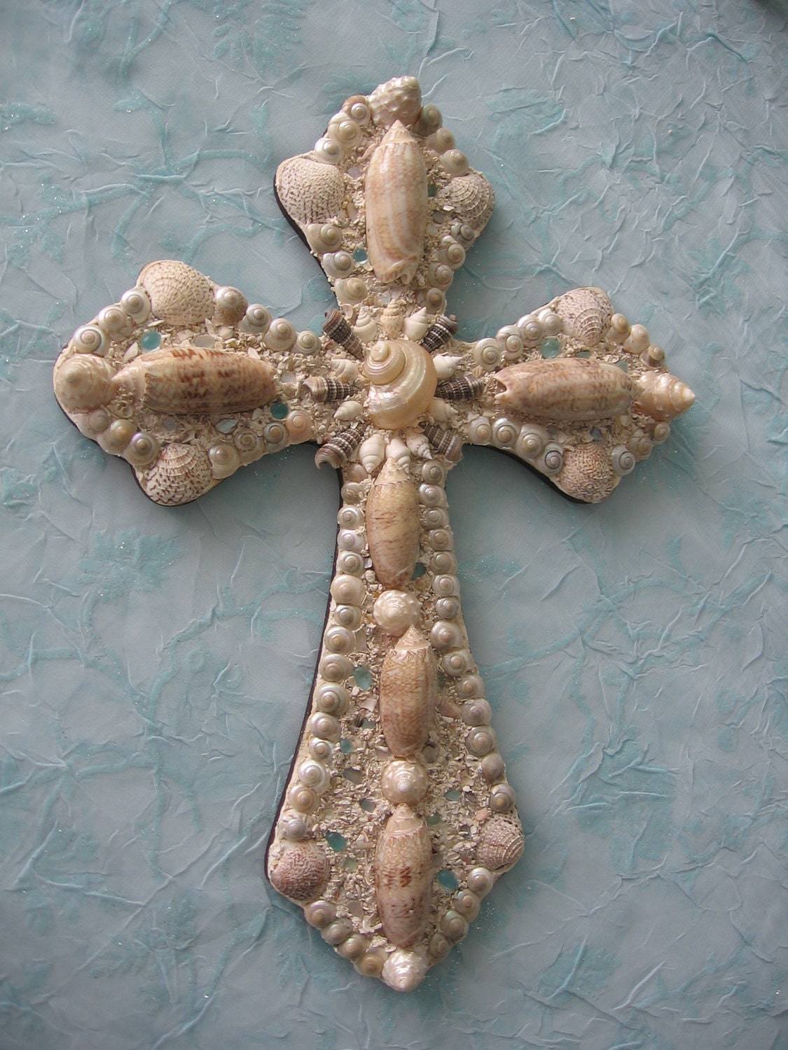 Original Seashell Wood Cross - Olive Shells