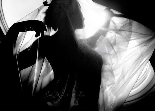 surreal photograph - "the alchemist". mysterious dark moody haunting noir - transmutation - feminine translucent cloth - fine art 5x7 print - MyanSoffia