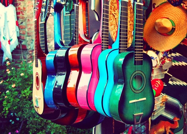 las guitarras. rainbow spanish guitars. music photo vibrant Los Angeles photograph. latin inspired, southwest decor, California art musical
