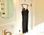 Vintage Black Lace Chemise with a Handmade Blossom Pin (XS)