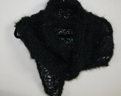 Free Shipping in the United States / Hand Knit Black Mohair  Shawl