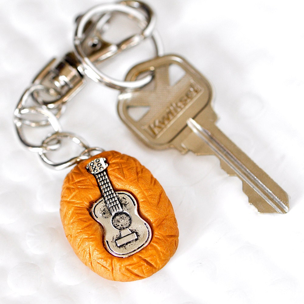 Ukulele Key Chain in Golden Orange Polymer Clay Swivel Hook Perfect Summer Gift for the Music Lover in Your Life