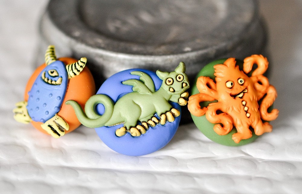 Children's Monster Magnets in Bright Colorful Summer Polymer Clay for the Office, Kids, School, or Home Play Room Decor