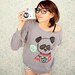 Hipster Panda Womens Raglan Sweater - Heather Grey - Sizes S, M, L