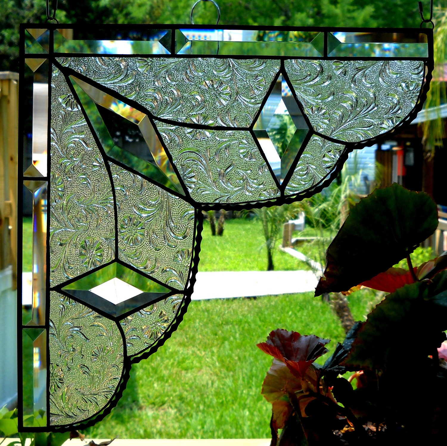 Stained Glass Lace Curtain PAIR Gingerbread Trim Cafe Curtains, Corners or Room Dividers