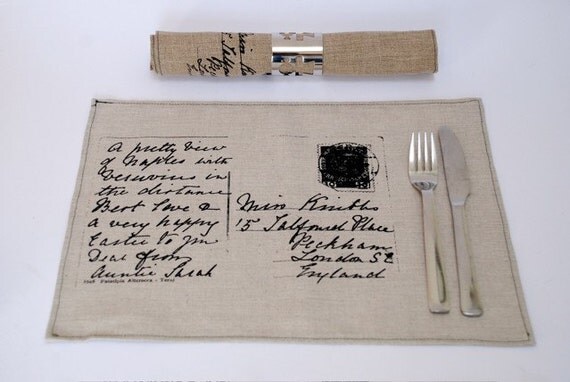 Set of 4 Linen Placemat - Screen Printed Fabric