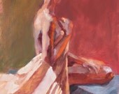 Figure Art Nude Woman Holding Drapery Original Oil Painting from the Live Model