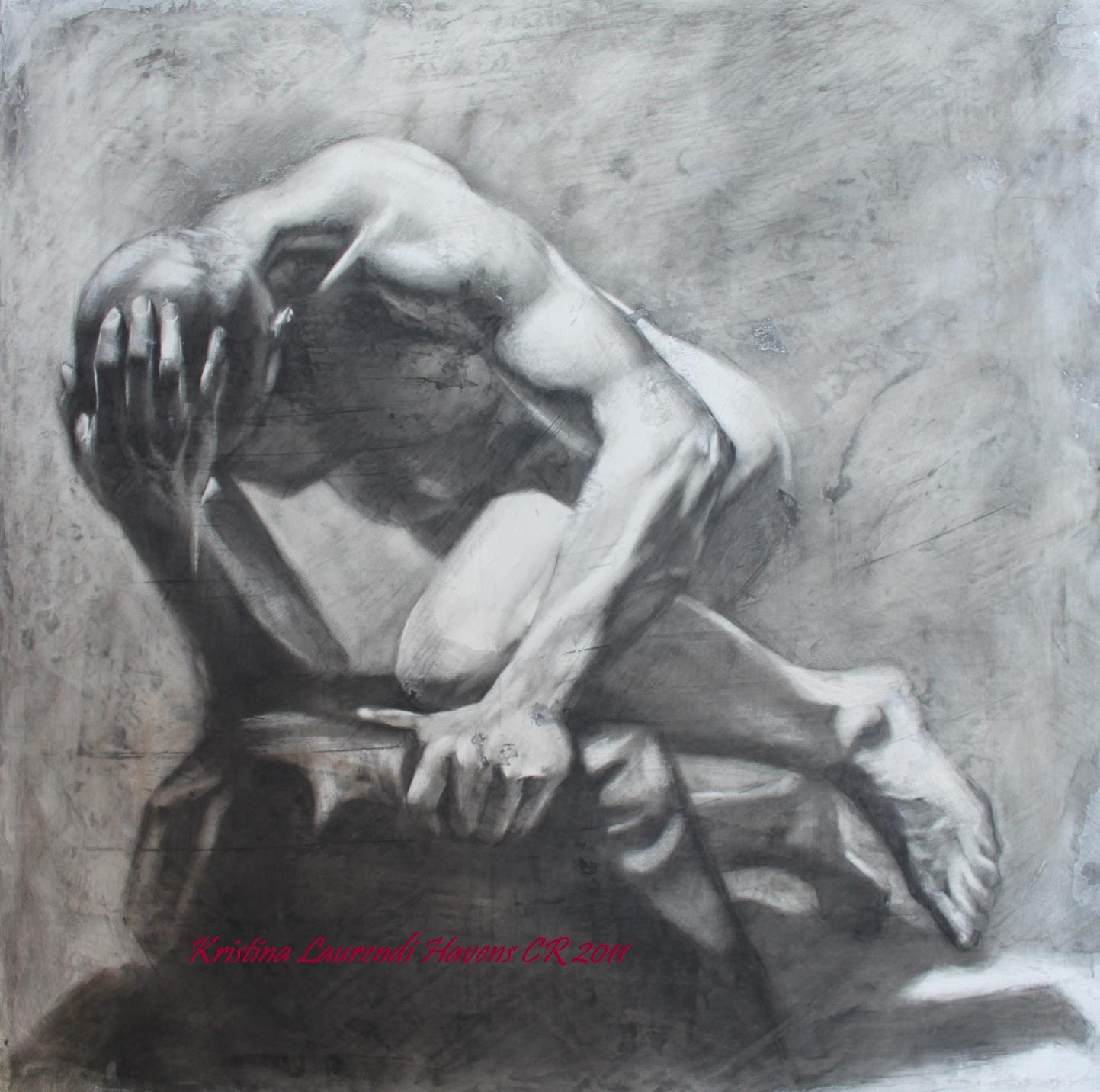 Original Charcoal Drawing Male Figure in Shadow Fine Art "I Contain Multitudes"